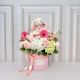 ramo con hortensias rosas y gerberas de colores pastel ideal para nacimiento con un hermoso oso de peluche o conejo de peluche 