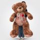 Oso de peluche gigante café con corazón rojo y moño beige – Flores Bogotá