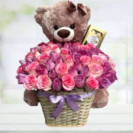 Ramo de Rosas Oso de Peluche y Chocolates Pedacito de cielo